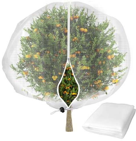 ziyue Vogelnetz für Obstbäume, Heidelbeersträucher, 2,4 x 2,4 m, großes Obstbaumnetz zum Schutz von Obst vor Vögeln, Zikaden, Gartenabdeckungen für Gemüse mit Kordelzug und Reißverschluss