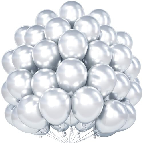 Silber Luftballons, 50 Stück 12 Zoll Verdicken Latex Helium Metallisch Party Ballons mit 2 Rollen Band für Silber Hochzeiten Verlobung Jubiläums Graduierung Geburtstag Party Dekorationen