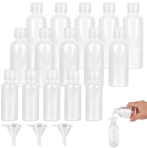 Set di 15 bottiglie da viaggio da 50 ml, 80 ml, 100 ml, contenitore da viaggio per liquidi con 3 imbuti, piccole bottiglie di plastica da riempire per shampoo, balsamo, viaggi, lozione