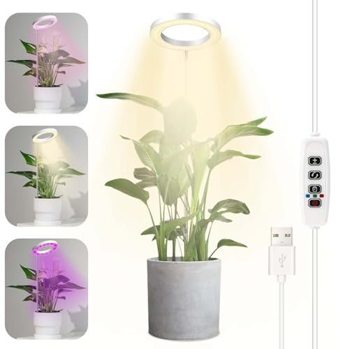 Lámpara De Planta, Con 72 Ledes De Espectro Completo Para Plantas De Interior, Luces De Crecimiento Ajustable En Altura Con Temporizador 3/9/12h, Adaptador USB 9 Brillos, 3 Modos Para Plantas Pequeña