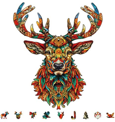 GLOBLELAND 200 Stück 280x340mm/11x13.4 Zoll Hirsch Holzpuzzle Für Erwachsene Farbenfrohes Einzigartiges Holzpuzzle-Spiel In Tierform Für Familienjubiläum Weihnachten