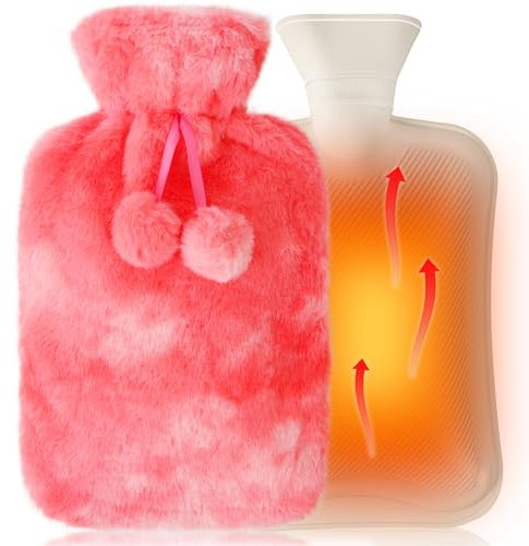 Bouillotte avec Housse Polaire, Housse Premium Douce et Molletonnée, Chaude à Long Terme pour les Douleurs Menstruelles, Bouillotte Regles Douloureuses, Bouillotte pour Chauffe Main, Ventre, Cou Rose