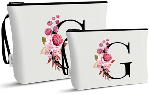 Vavabox 2-Teiliges Kulturbeutel Set,Personalisierbare Kosmetiktasche, Geburtstagsgeschenk Für Frauen (G, weiß)