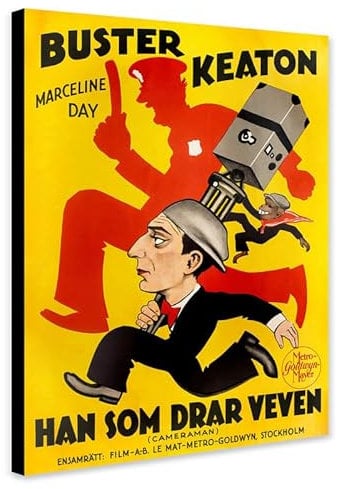 Buster Keaton Kunstdruck auf Leinwand, Motiv The Cameraman, Vintage-Film, gerahmt, A1, 81 x 61 cm