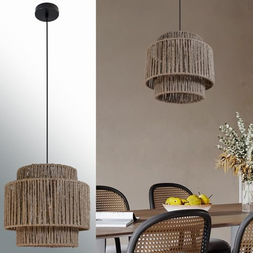 Osasy Suspension Luminaire lustre boheme en Rotin, Lustre réglable à 2 ou 3 niveaux Boho Lustre Chambre, Suspension Luminaire Salon, Lampe suspendue tressée cuisine, chambre à coucher