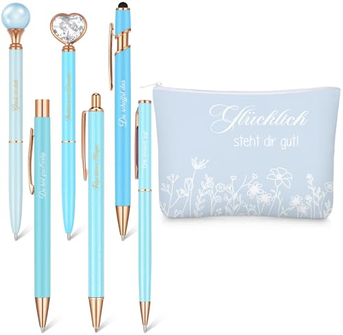 Nezyo Set de Regalo Inspirador para Mujeres Incluye 6 Bolígrafos Motivadores y 1 Neceser Regalo para Navidad Día de la Madre para Colega Enfermera Profesora (Estilo 2, Azul)