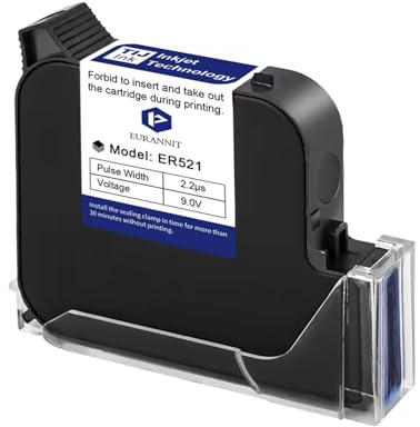 Eurannit Original Black Ink Cartridge ER521, 72ml Quick Dry Solvent Ink Replacement for 1inch/25.4mm Handheld Inkjet Printer E15-1 / E11-1