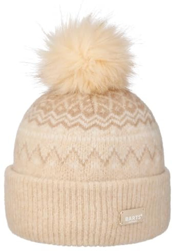 Barts Woodstar Alpaka Bommelmütze Beanie Strickmütze Damenmütze Umschlagmütze Damen - mit Umschlag Winter Herbst-Winter - One Size Hellbeige