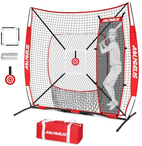 AOLIGEIJS Baseball-Softball-Übungsnetz, Pitching-Netz, Schlagnetz, mit Bonus-Strike-Zone, Ziel und Bogenrahmen, zum Schlagen, Pitching, Fangen