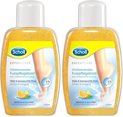 Scholl Fußbad Vitalisierend - Fußpflege Bad mit natürlichen Salzkristallen und Urea - Badezusatz für Fußbäder - mit Deo-Aktivwirkstoff - für alle Hauttypen - 275 g (Packung mit 2)