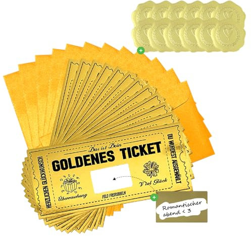 Rehecher 10 pcs goldenes ticket,gutscheine zum selber ausfüllen,rubbellose selber machen,gutscheinkarten zum selbstausfüllen,Goldenes Ticket mit Umschlag,Geschenk Idee für Freundin,Mama,Kind