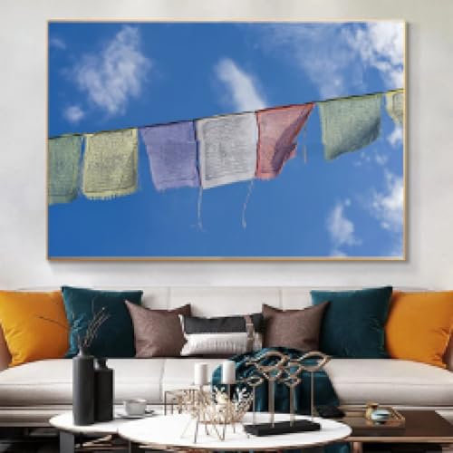 ZHUOYA Nepal Prayer Flags Photography Posters and Prints Beautiful Natural Landscape Canvas Painting Wall Art Picture Home Decor 30x50cm Frameless