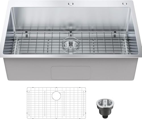 GWFBLID Evier Cuisine 1 Bac, Evier INOX Grand Bac avec Grille d'évier en Acier Inoxydable Lavabo Cuisine Evier à Poser Evier De Jardin pour Cuisine, Restaurant, Garage, Jardin