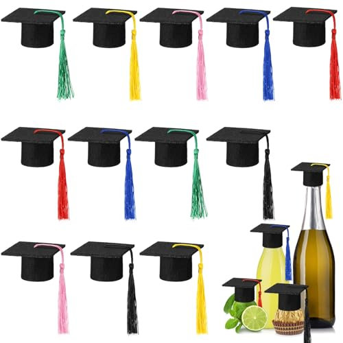 Geiserailie 12 Stück Mini Doktorhut Niedliche Weinflasche Deko Abschlussmütze Bachelor Abschluss Hut Kleiner Weinverschluss Absolventenhut für ABI 2025 Abschlussfeier zu Hause Geschenke
