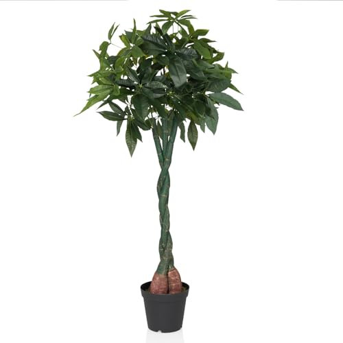 hjh OFFICE Kunstpflanze 160cm groß PACHIRA Künstliche Deko Pflanze, Kunstbaum für Schlafzimmer Büro Wohnzimmer