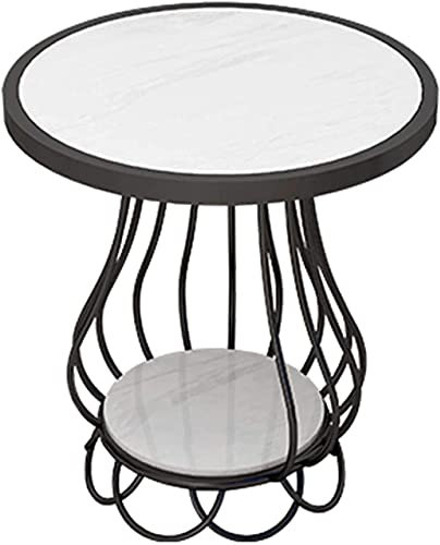 PUFAHAU Home Zweischichtiger Nachttisch mit Stauraum, Ecktisch, Marmor-Arbeitsplatte, Metallsofa, Couchtisch, Snacktisch(A)