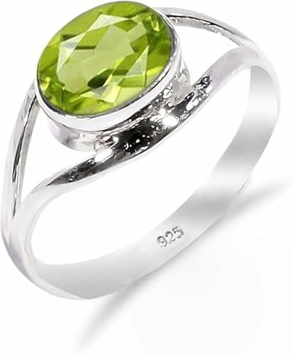 Damenring Silber, 925 Sterling Silber Verlobungsring Peridot Echter Edelsteinring Herren Vintage Ring RB-01-PRDT-10.5
