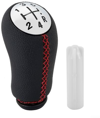 Pomo de palanca de cambios de cuero de 5 velocidades para modelos Renault, compatible con Clio III, Megane II y Laguna de 2003 a 2009 (línea roja)