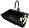 PRIMAGRAN Fregadero Granito Todo Negro 78x53cm, Cocina 1 Seno + Grifo 40x20cm + Sifón, Sobre encimera al mueble 80cm - Oslo Max