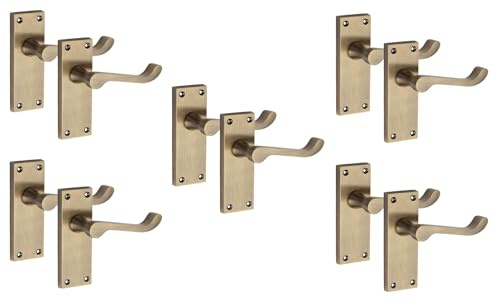Golden Grace Victorian Scroll Latch Handles, Antique Brass 5 Pairs