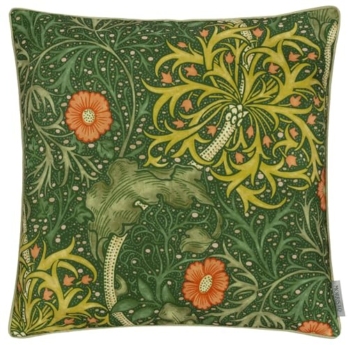 Morris&Co. Seaweed Outdoor Cushion – Water Resistant Art Nouveau Archive Print Garden Pillow with Piped Trim (Forest - 50x50cm)