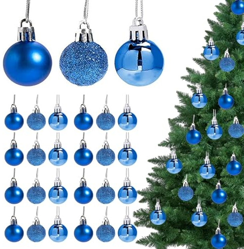 KASESSS 24 Stück Weihnachtskugeln Blau, 30 mm Weihnachtsbaumkugeln, Christbaumkugeln Blau, Weihnachtsbaumschmuck Blaue Christbaum Kugeln, Christmas Balls, Christbaumschmuck Blaue Weihnachts Kugeln