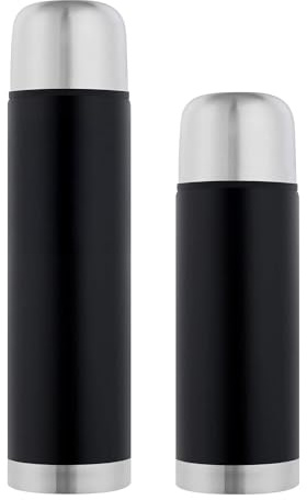 GRÄWE Thermoflaschen Set, 2-teilig, Edelstahl Trinkflasche, Thermoskanne, Isolierflasche für unterwegs, Becher & Drehverschluss, Auslaufsicher für Tee & Kaffee, Spülmaschinengeeignet, Schwarz
