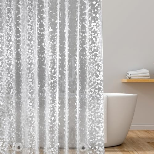 EurCross Rideau de douche 100 x 200 cm avec aimant lesté, fin, imperméable, transparent, avec motif de galets 3D, en EVA, anti-moisissure, avec 7 anneaux
