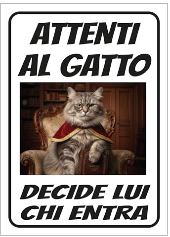 Cartello Attenti al Gatto Personalizzato 18x25cm, Made in Italy - Targhetta Personalizzabile con Foto, Cartello in Forex Rigido 3mm - Protezione UV e Colori Vividi (DECIDE LUI CHI ENTRA)