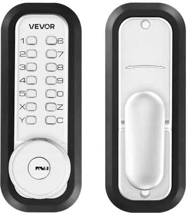 VEVOR Serratura Meccanica con Tastiera Monofacciale Codice da 4-7 Cifre, Serratura per Porta Senza Chiavi Batteria Bloccaggio Automatico Pomello, Porta d'Ingresso, Garage, Ufficio, Colore Argento