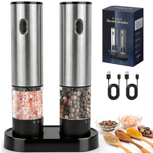 Electric Salt and Pepper Grinder Set, 2 Pack 80ml Rechargeable Grinders