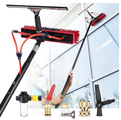 Extension Pole Window Cleaning Kit with Water Fed Brush, Soap Dispenser, and Hose for Solar Panels
