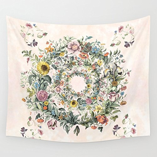 Shukqueen Wandteppich, schöne Girlande, Wandbehang, Tapisserie, Wohnheim-Dekor, Beige (130 cm H x 152,4 cm B, Floral-4)