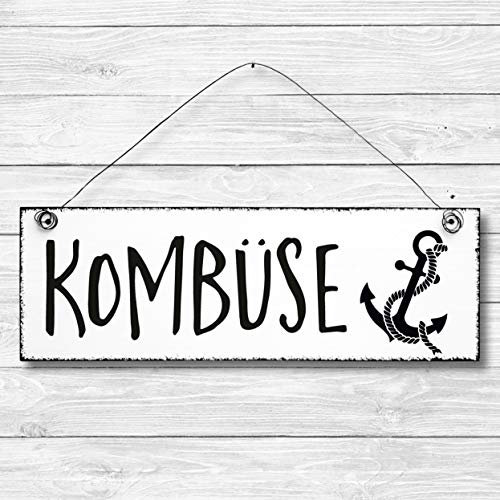 Kombüse - Küche Maritim Anker Dekoschild Türschild Wandschild aus Holz 10x30cm - Holzdeko Holzbild Deko Schild