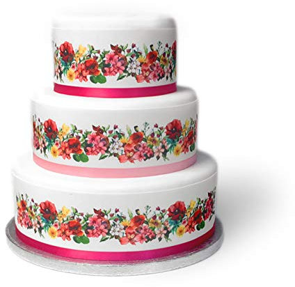Top That Edible Decor Sheet Summer Wild Flowers Themed Border Ribbon - Perfect for Larger cakes - Easy to Use