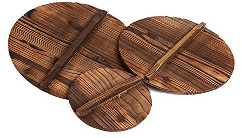 Moca Factory Couvercles en bois de wok faits à la main pour poêle à frire en fonte Diameter 36 cm