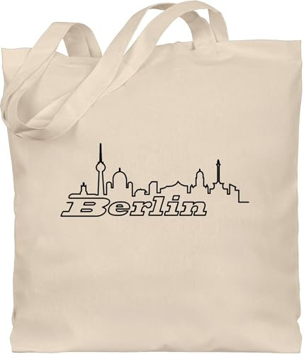 Baumwolltasche - Berlin Skyline - Unisize - Naturweiß - jutebeutel stadt berliner beuteltasche städte souvenir jute country souvenirs einkaufsbeutel silhouette baumwolle stofftasche stoffbeutel