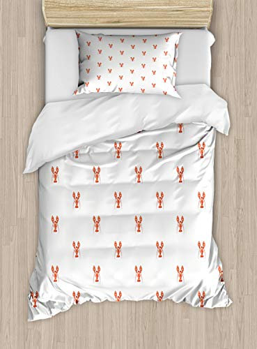 ABAKUHAUS Hummer Bettbezugs Set für Einzelbetten, symmetrische Lobsters, Milbensicher Allergiker geeignet mit Kissenbezug, 130 x 200 cm, Weiß