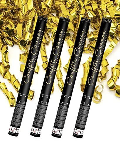 4x XXL (60 cm) Partykanone Partypopper Streamer ®Auto-schmuck (Luftschlangen Gold)