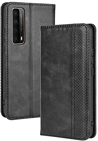 TANYO Leder Folio Hülle für Huawei P smart 2021, Premium Flip Wallet Tasche mit Kartensteckplätzen, PU/TPU Lederhülle Handyhülle Schutzhülle - Schwarz