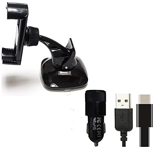 K-S-Trade Autohalterung Für UMIDIGI Bison Handy-Halterung Für UMIDIGI Bison Windschutzscheibe/Armaturenbrett + LADEGERÄT Mit Mico USB Kabel