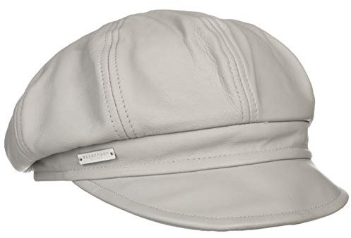 Seeberger Leder Ballonmütze Schildmütze Baker-Boy-Mütze Damencap Ledercap Damen - mit Schirm, Futter Herbst Sommer Frühjahr Winter Frühling-Sommer Herbst-Winter - M (56-57 cm) hellgrau