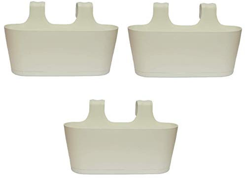 Gariella - 3 x Blumenkasten in Weiß, Hängekasten, Geländer-Montage, Balkon, Außenbereich, 5,5 L, oval, Kunststoff, Übertopf, Pflanzkasten, Blumentopf zum Hängen, Wasserspeicher/Untersetzer