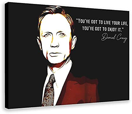 Daniel Craig Poster Motivationszitate, 8 Leinwand-Wandkunst, Dekorationen, Gemälde für Wohnzimmer, Heimdekoration, Rahmen, 60 x 90 cm
