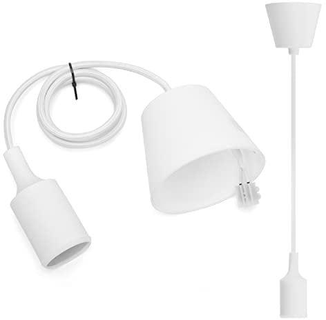 Aigostar E27 Lampenfassung,Pendelleuchte Hängelampe Esstisch Höhenverstellbar,Lampenaufhängung E27 mit 1m Kabel,Pendelleuchte mit Deckenhalterung,Kinderlampe,DIY Dekorative Beleuchtung,Weiß