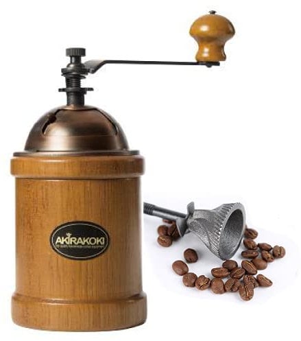 AKIRAKOKI Manual Coffee Grinder Wooden Coffee Bean Mill with Cast Iron Burr, Large Capacity Hand Crank, Portable Adjustable