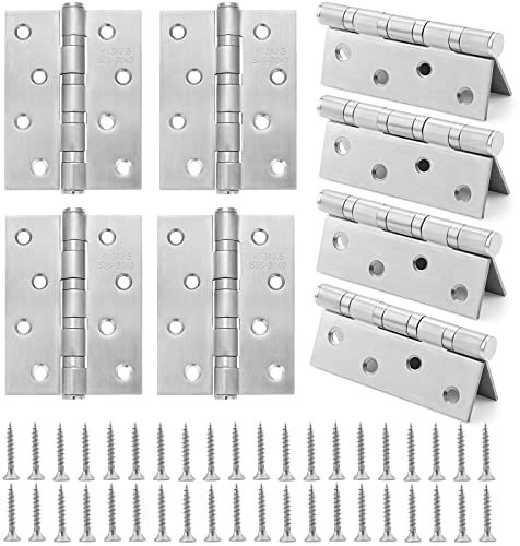 Booramy Lot de 8 Charnières de Porte en Acier Inoxydable 304 Ferrures de Porte avec Vis pour La Maison Meubles Matériel Armoire Garde Porte Tiroir 100mm x 75mm, 4 Pouces