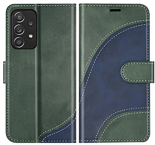 BoxTii Hülle für Galaxy A52 5G / 4G, Leder Handyhülle für Samsung Galaxy A52 5G / 4G, Ledertasche Klapphülle Schutzhülle mit Kartenfächer und Magnetverschluss, Grün