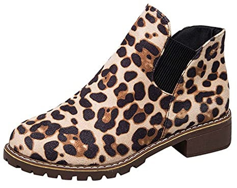 Xmiral stivali donna tacco invernali bassi gomma pioggia militari stivaletti invernale Stivaletti Donna Moda Bambina Leopard Flock Stivali corti Stivaletti Scarpe casual (39,beige)