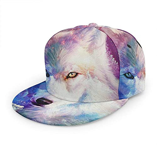 Oaieltj Unisex Baseball Cap Damen Herren Einstellbare Snapback Flat Bill Brim Baseball Cap Cool Hip Hop Hat, Galaxy Fire and Ice Wolf Kunst, One size